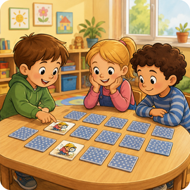Die Kinder spielen das Inklusions-Memo-Spiel und lernen so spielerisch ein Stück Inklusion kennen
