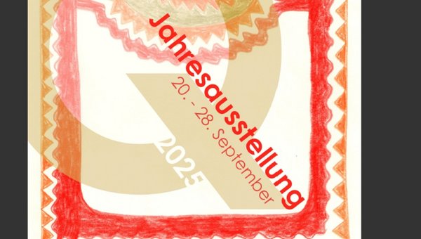Flyer der Ausstellung. Der Rand sieht aus wie bei einer Briefmarke