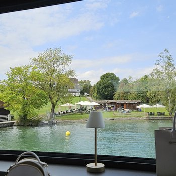 Ausblick aus dem Schifffenster auf das Ufer