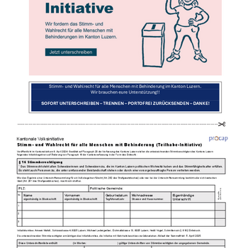 Unterschriften-Flyer für Teilhabe Initiative
